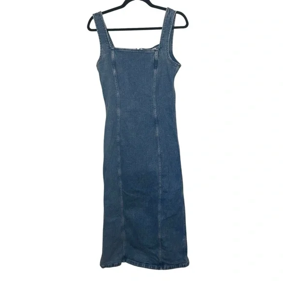 Abercrombie Denim Column Midi Dress size medium Jean sleeveless square neck - Picture 2 of 9